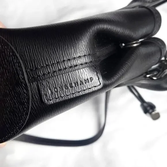 Longchamp Leather Crossbody Bag Black Minimal Parisian Chic Quiet Luxury - Picture 5 of 9